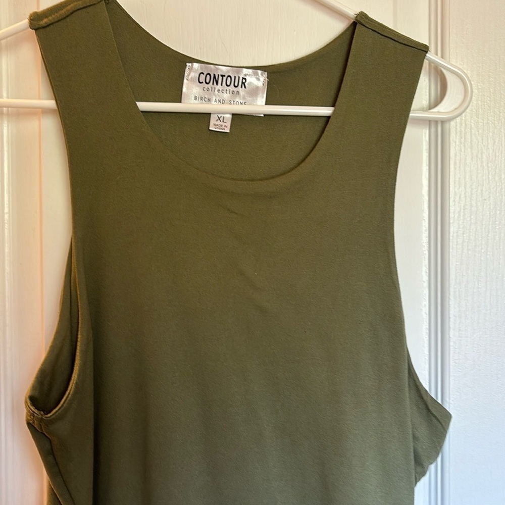CONTOUR COLLECTION BIRCH AND STONE..OLIVE GREEN TANK STYLE LINED MIDI DRESS XL
